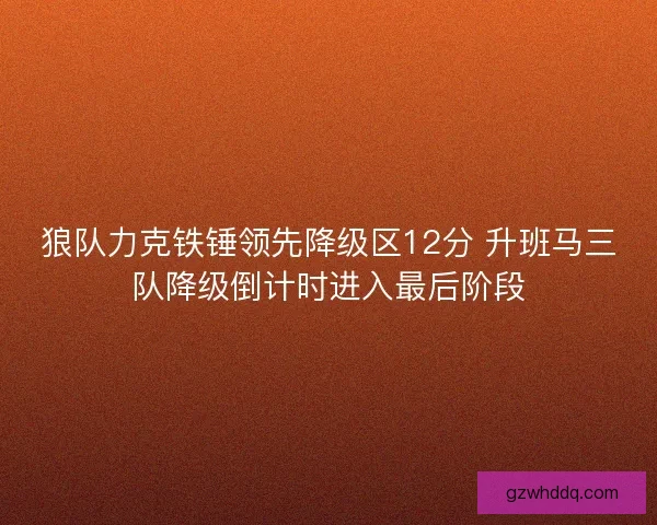 狼队力克铁锤领先降级区12分 升班马三队降级倒计时进入最后阶段